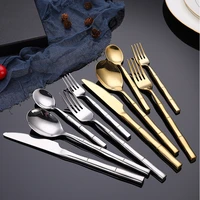 travel cutlery set spoon table forks stainless steel non slip design golden cutlery knife fork teaspoon hiking tableware set