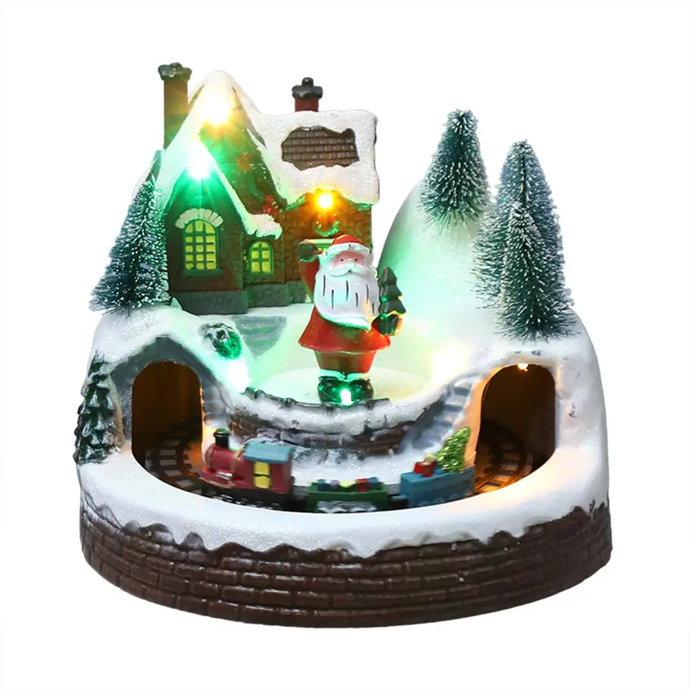 

Рождественский деревенский дом, снежный дом, Рождественская елка, музыкальный поезд, сцена, Светодиодный светящийся светильник, Санта-Клау...