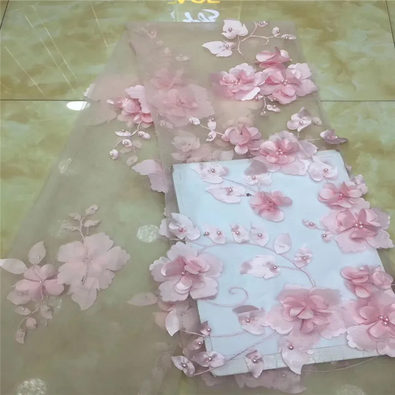 Озеро синий 3D цветок Африканский французский сетчатый бисер кружевная ткань