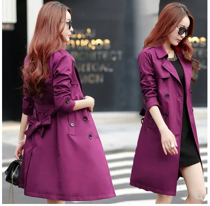 

2021 autumn female fashion temperament double-breasted suit lapel mid-length women's windbreaker jacket