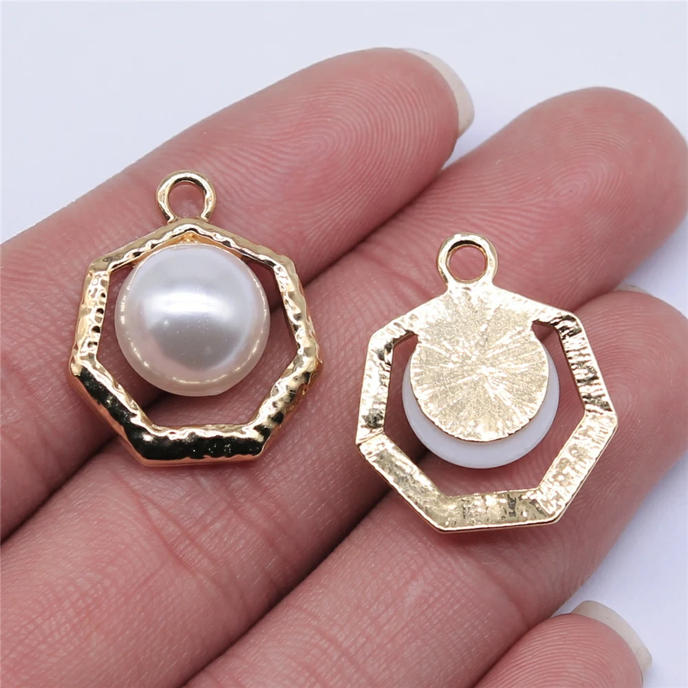 

WYSIWYG 10pcs KC Gold Color Geometry Hexagon Triangle Five-Pointed Star Imitation Pearls Charms For Jewelry Making
