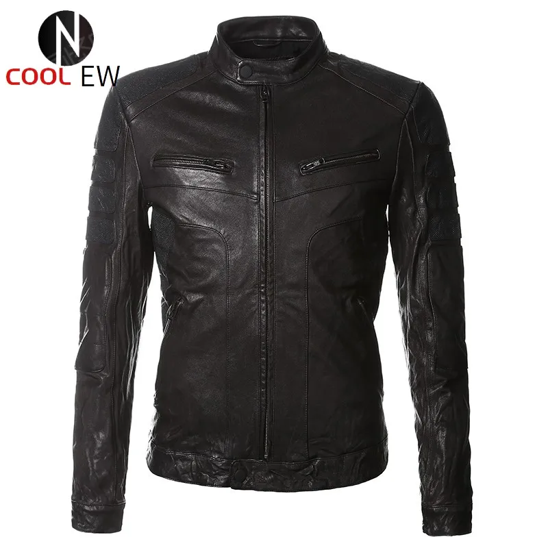 

Italy Motorcycle Men Washed Goat Genuine Leather Short Jacket Slim Fit Sheepskin Real Leather Vintage Biker Coat Aviator Jacket