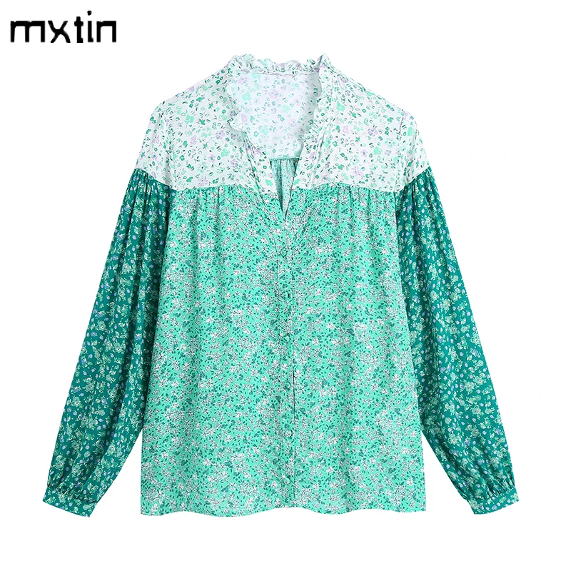 

MXTIN 2021 Women Spring Vintage Floral Print Single Breasted Blouses Fashion Long Sleeve Female Loose Shirts Blusas Casual Tops