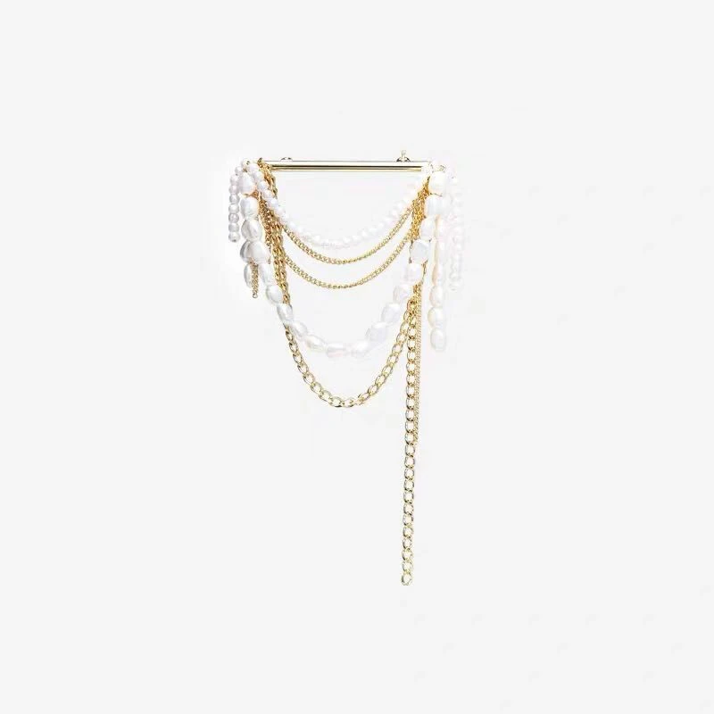 

Korean New Trendy Multilayer Baroque Natural Pearl Tassel Chain Brooch Pins For Women Wedding Party Elegant Pins Accessories