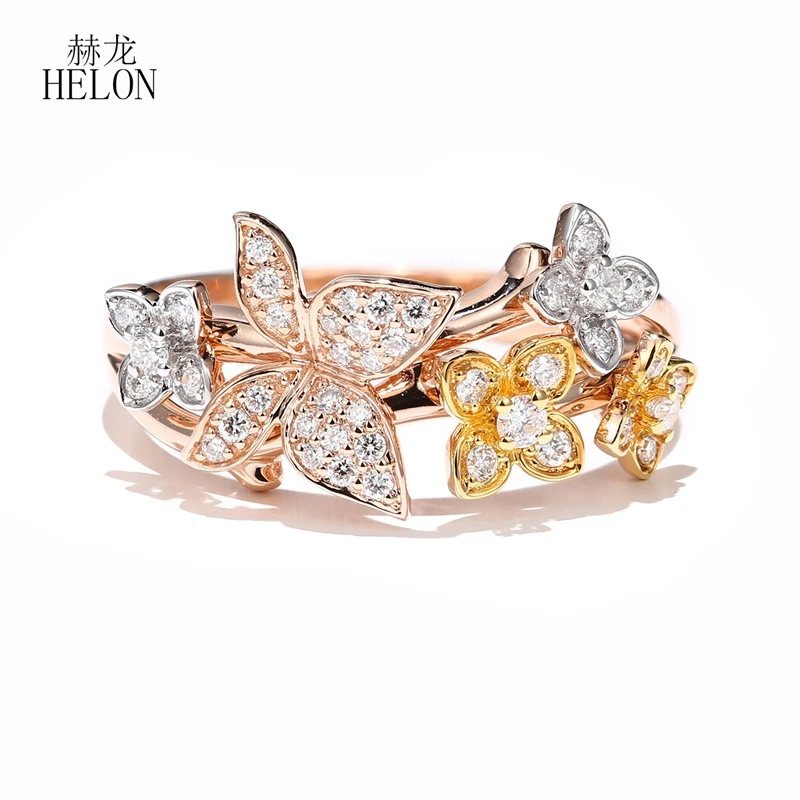 HELON Solid 14k Gold Certified круглое SI/H натуральное бриллиантовое кольцо для женщин три