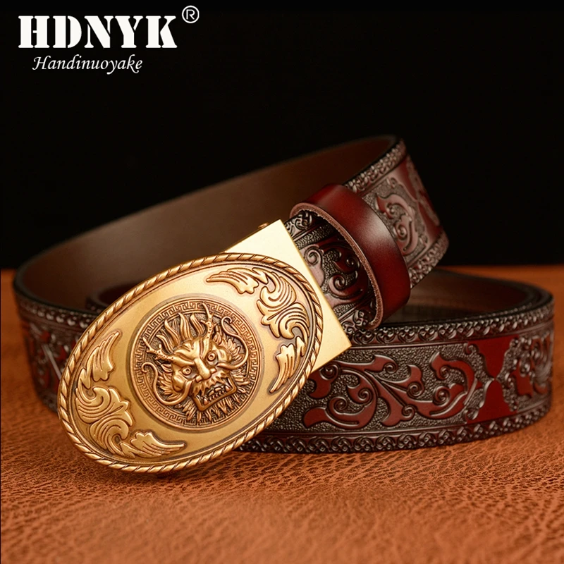 Dragon Designer Belt for Men Retro Automatic Buckle Arts and Crafts Belt Men Genuine Cow Leather Waist Band Honorable Strap