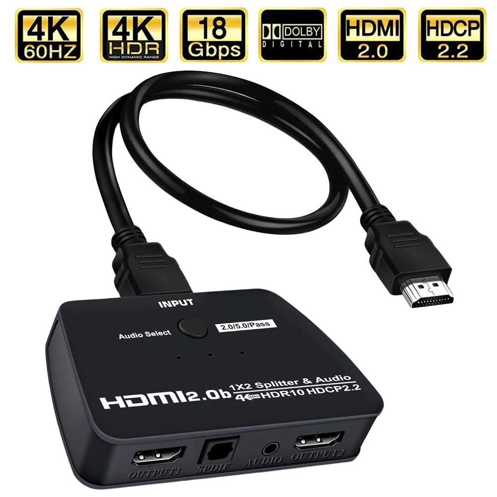 

Navceker HDMI Splitter 1x2 4K HDMI Splitter Audio Extractor 1 in 2 out Port HDMI Cable Splitter HDMI Amplifier for PS4 PS5 Xbox