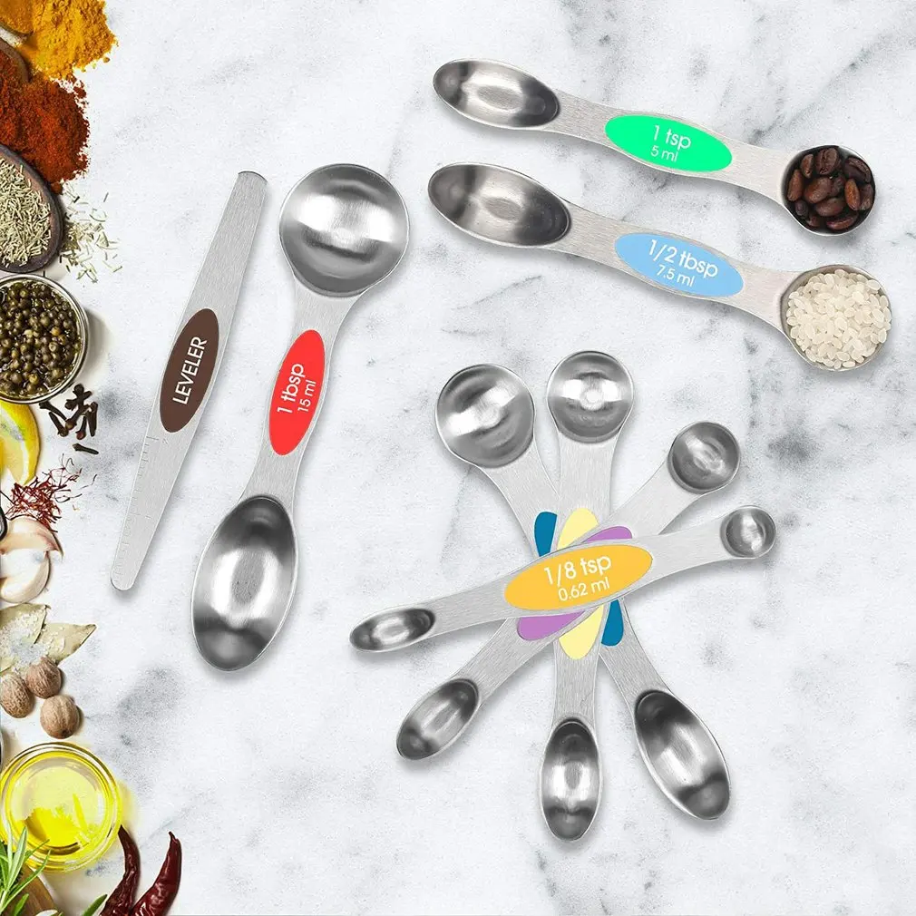 

8pcs Double Sided Stainless Steel Magnetic Measuring Spoon Set Stackable Teaspoon For Measuring Dry And Liquid Ingredients