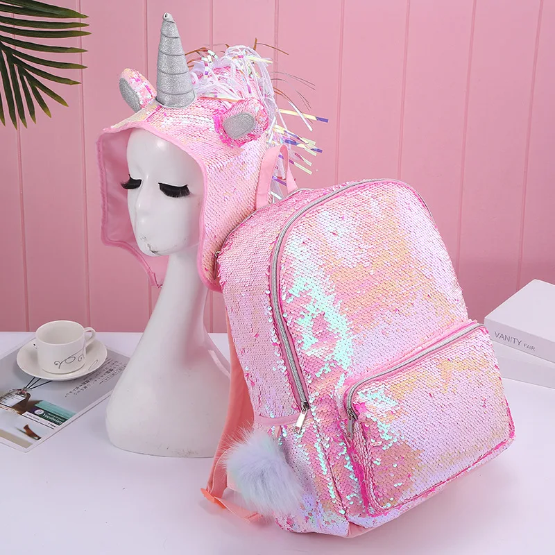 Girls Fashion Sequins Unicorn Backpack Children Large Capacity Book Bag Schooltas Satchel School Bag for Teenager Gilrs Student