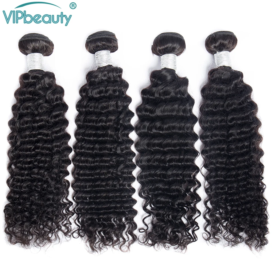 VIPBEAUTY пучки вьющихся волос с закрытием перуанские волосы 4 пучка м Remy 100%