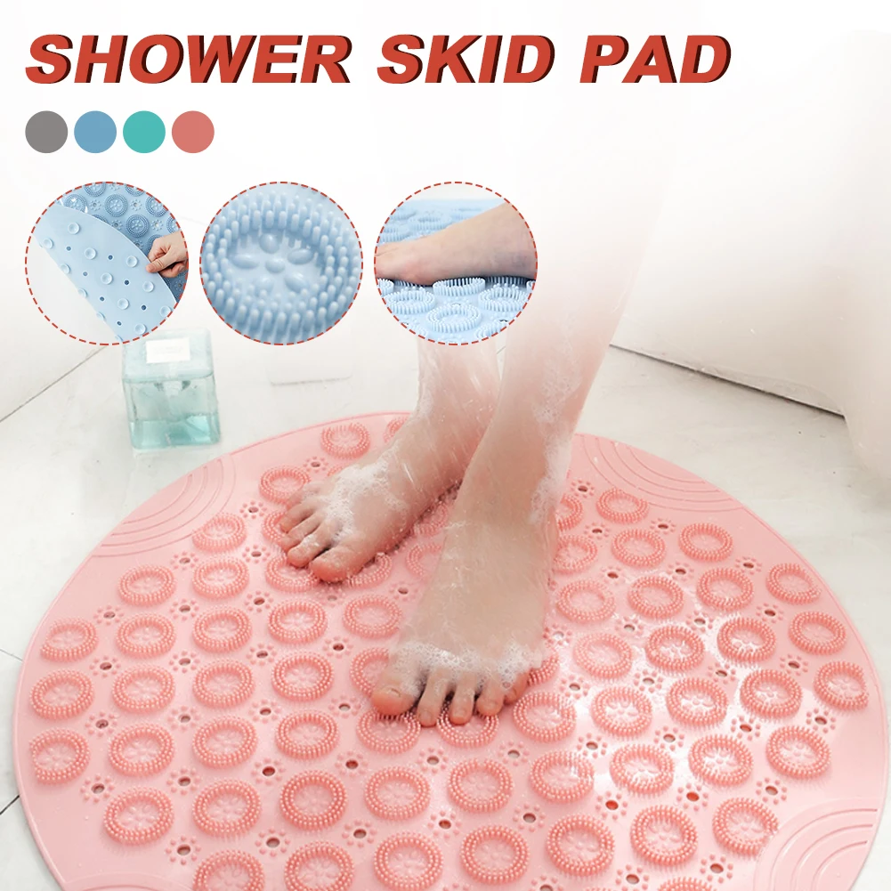 

PVC Round Shower Mat Non-Slip Pad Strong Suction Bathroom Stall Mat with Drain Holes Massage Foot Pad Bathroom Accessories