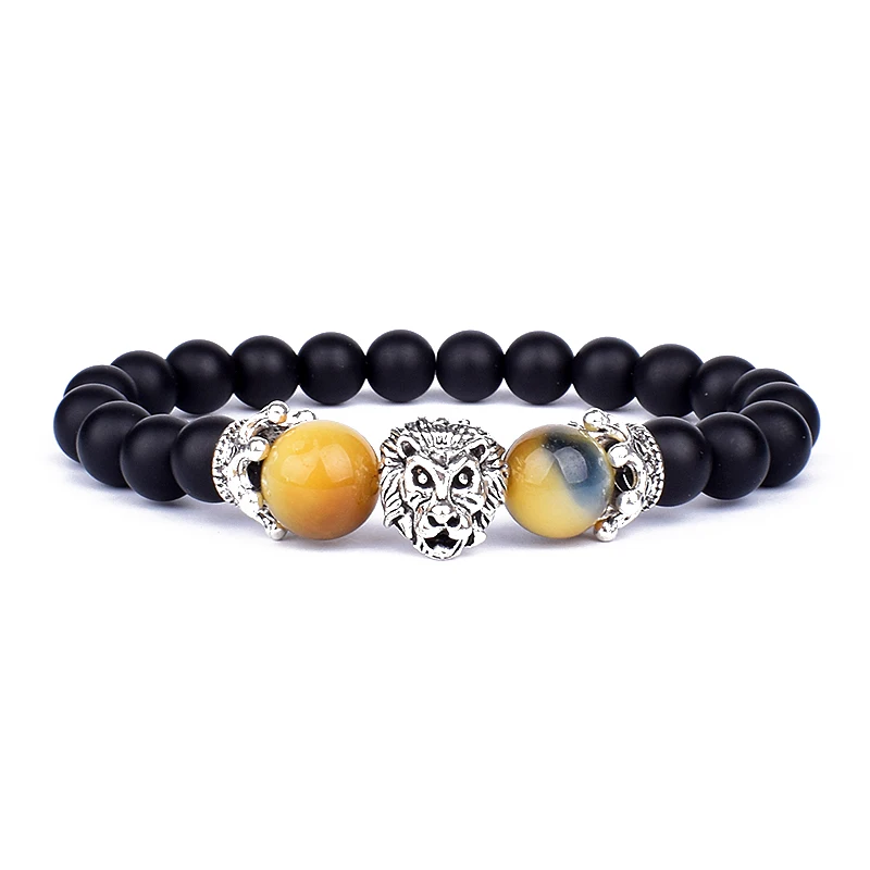 

Yellow Tiger Eye Bead Bracelets Fashion Crown Charm Bracelets Gold color Lion Head Bracelets Men Jewelry Male Pulseira bileklik