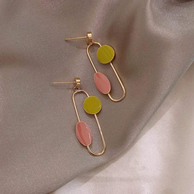 

Morandi Color Geometric Pattern Earrings New Personality Earrings Needle Long Earrings Women