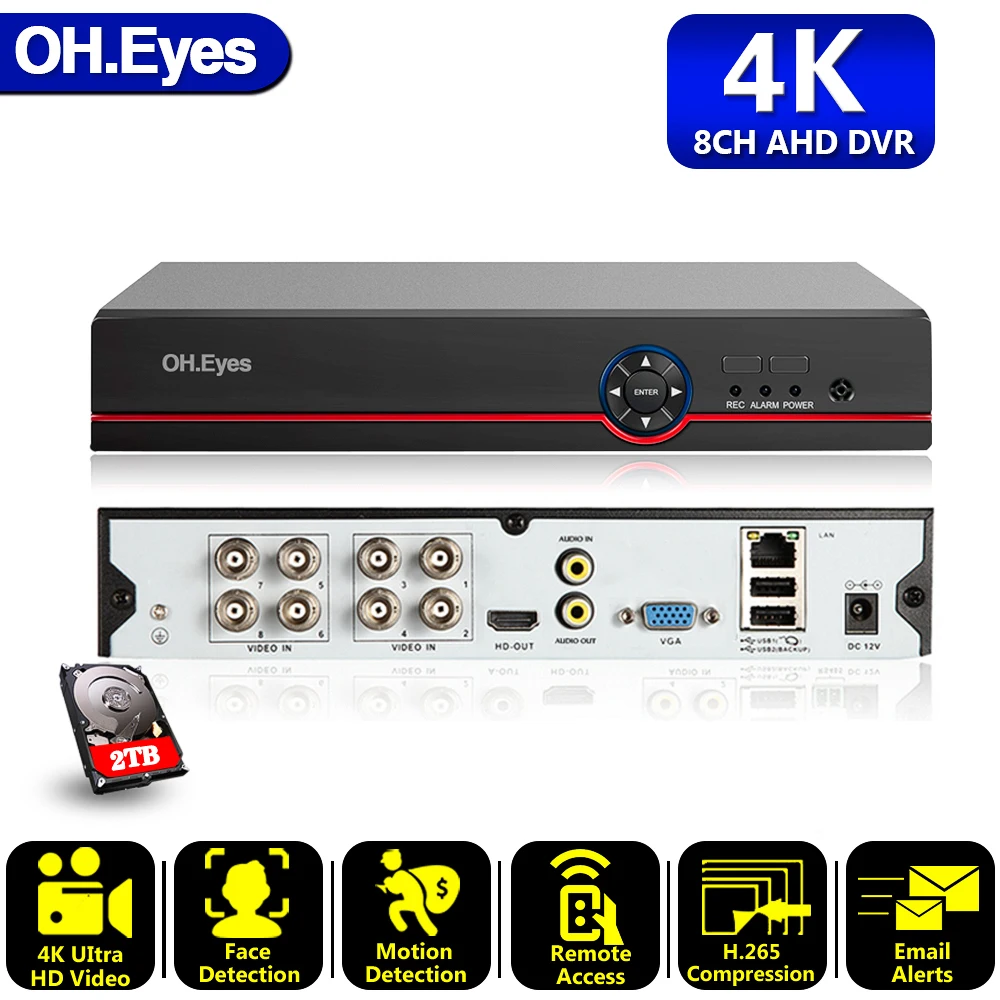 

Видеорегистратор 6 в 1, H.265 + AI, датчик движения, распознавание лица, AHD, TVI, CVI, XVI, CVBS, IP, 4K, 8 Мп, 8 каналов, для систем видеонаблюдения