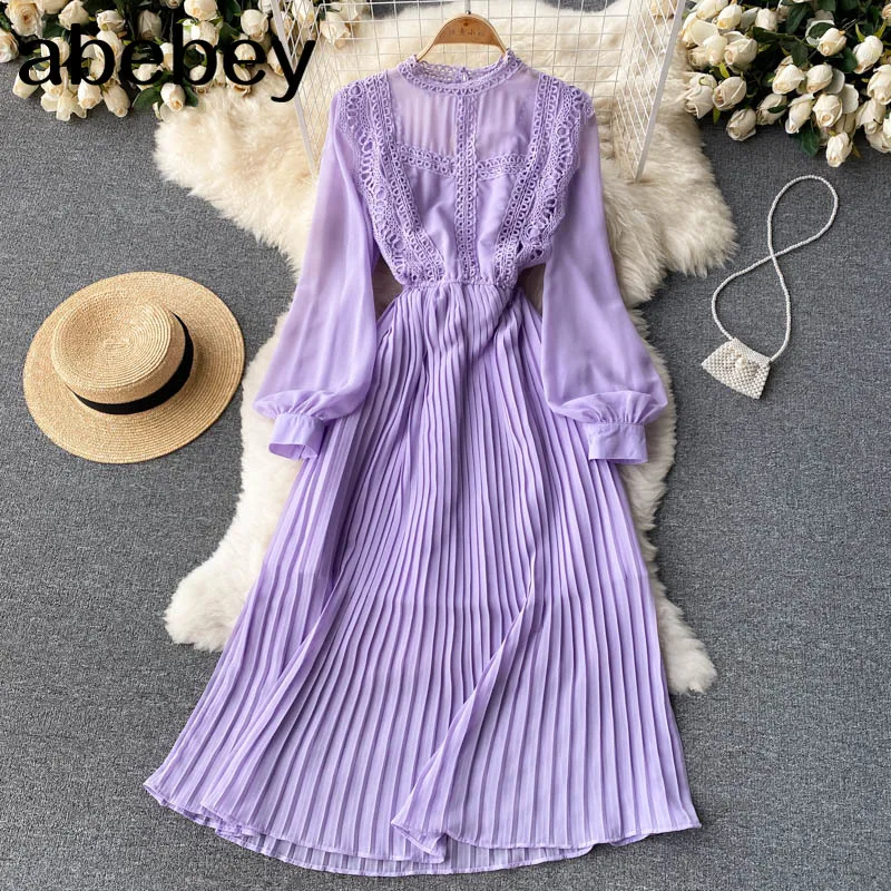 

Женское плиссированное платье, повседневное однотонное ТРАПЕЦИЕВИДНОЕ ПЛАТЬЕ средней длины с длинным рукавом в Корейском стиле, осень 2021