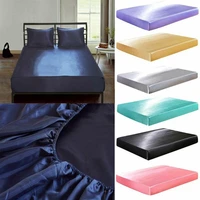 satin silk bed fitted sheet elastic sheets polyester cotton single
