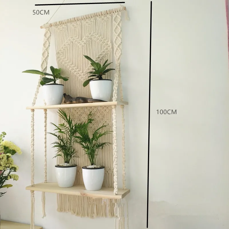 Hanging Basket Макраме, подвесная корзина для кашпо, настенное растение ручной работы, вешалка для горшка, для помещений, фиолетовая окантовка и деревянный бисер, вечерние, свадебные, для украшения дома - Цвет: Hanging Basket