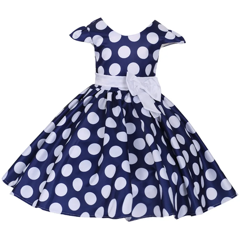 

Summer Hot Sale Polka Dot Bow-knot Girl Dresses Short Sleeve Fashion Kids Clothes Children Boutique Birthday Party Dress