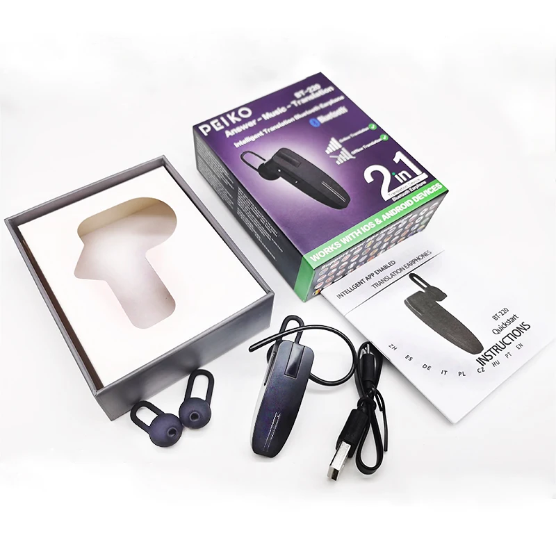 

2021 Peiko Translation Earphones Bluetooth 5.0 Wireless Business Earbuds 50+ Languages Bluetooth AI APP Translator Headset