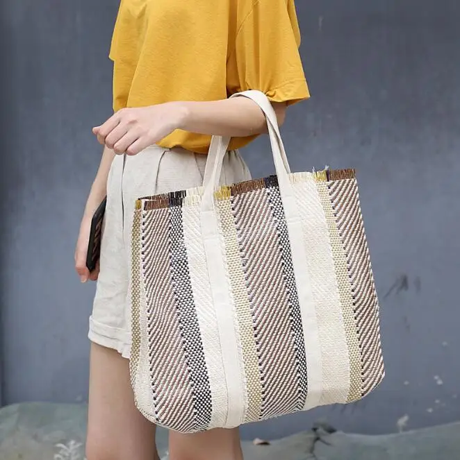Retro woven hand bag simple casual large capacity handbag fashion wild literary fan female | Багаж и сумки