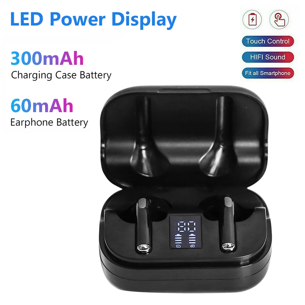 

Ergonomic Noise Reduce Portable Handsfree Bluetooth 5.0 LED Battery Display With Charging Case Sports ABS Wireless Earbuds