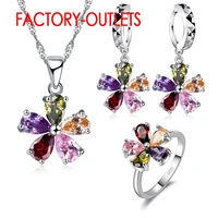 pendant necklace hoop earrings ring jewelry set 925 sterling silver austrian colourful crystal lovers gift for anniversary