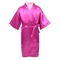 2021 new girls solid color satin kimono robes kids children bathrobe sleepwear nightgown robe for wedding spa birthday party