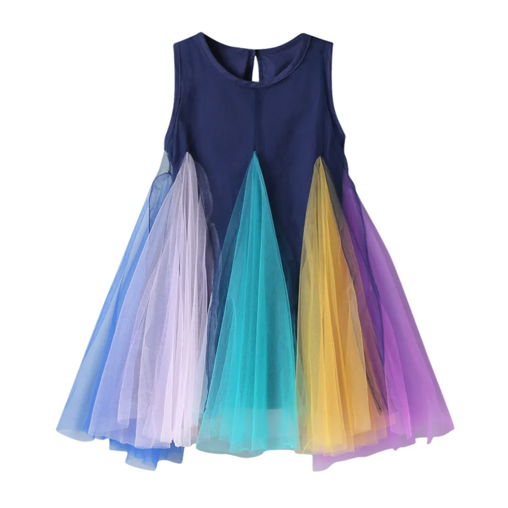 Радужное платье без рукавов для маленьких девочек платья с фатиновой юбкой