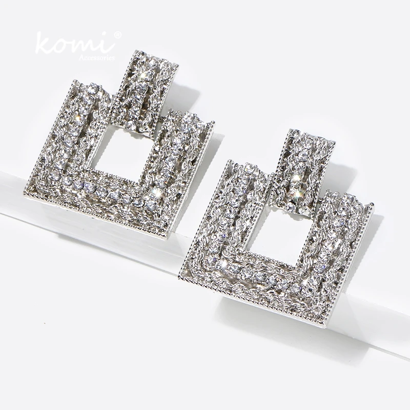 KOMi Boho Модные индивидуальные квадратные Стразы висячие серьги крупные