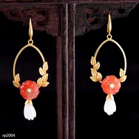 kjjeaxcmy boutique jewelry s925 sterling silver gold plated lady southern red agate hetian jade stone earrings new