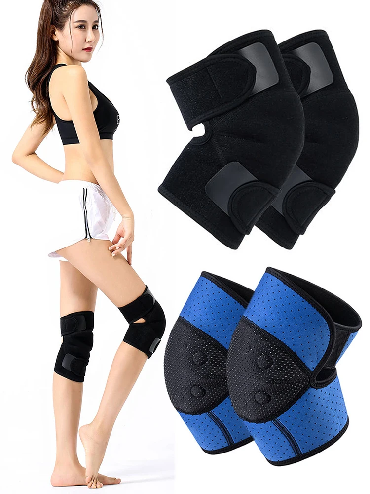 

1Pair Self-heating Knee Pads Double Straps Hot Pressure Magnetic Moxibustion Far Infrared Magnet Knee Brace Pad for Winter Sport