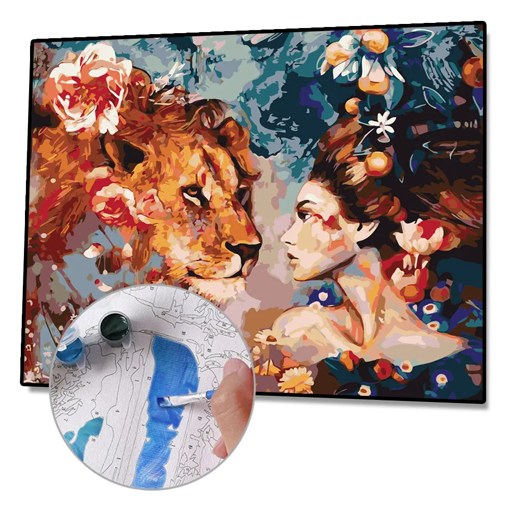 Масляная краска для девочек Лев в рамке сделай сам по номерам красочная взрослых