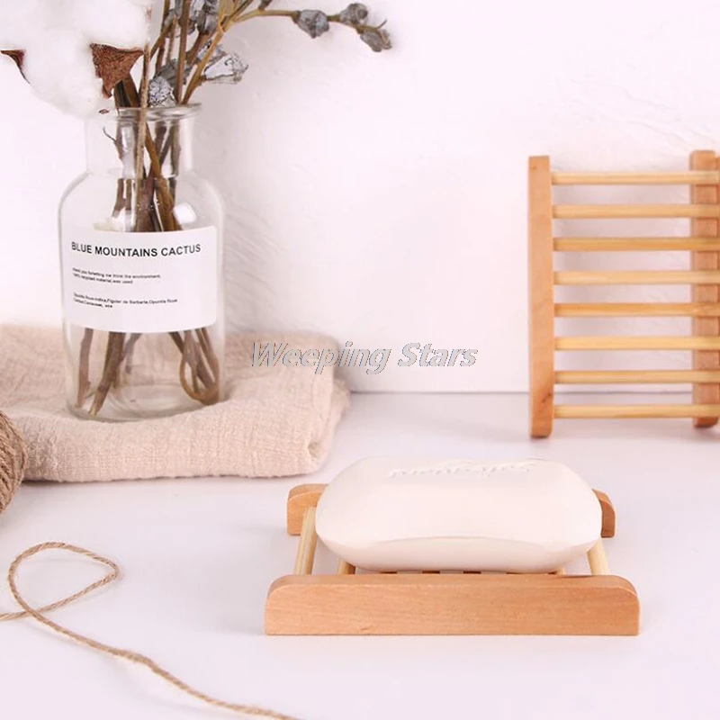 

Natural Wood Bamboo Soap Drainer Dishes Tray Soap Dry Holder Storage Rack Plate