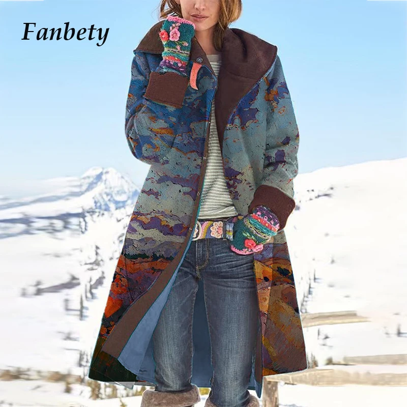 Женское длинное пальто на пуговицах повседневное шерстяное с отложным