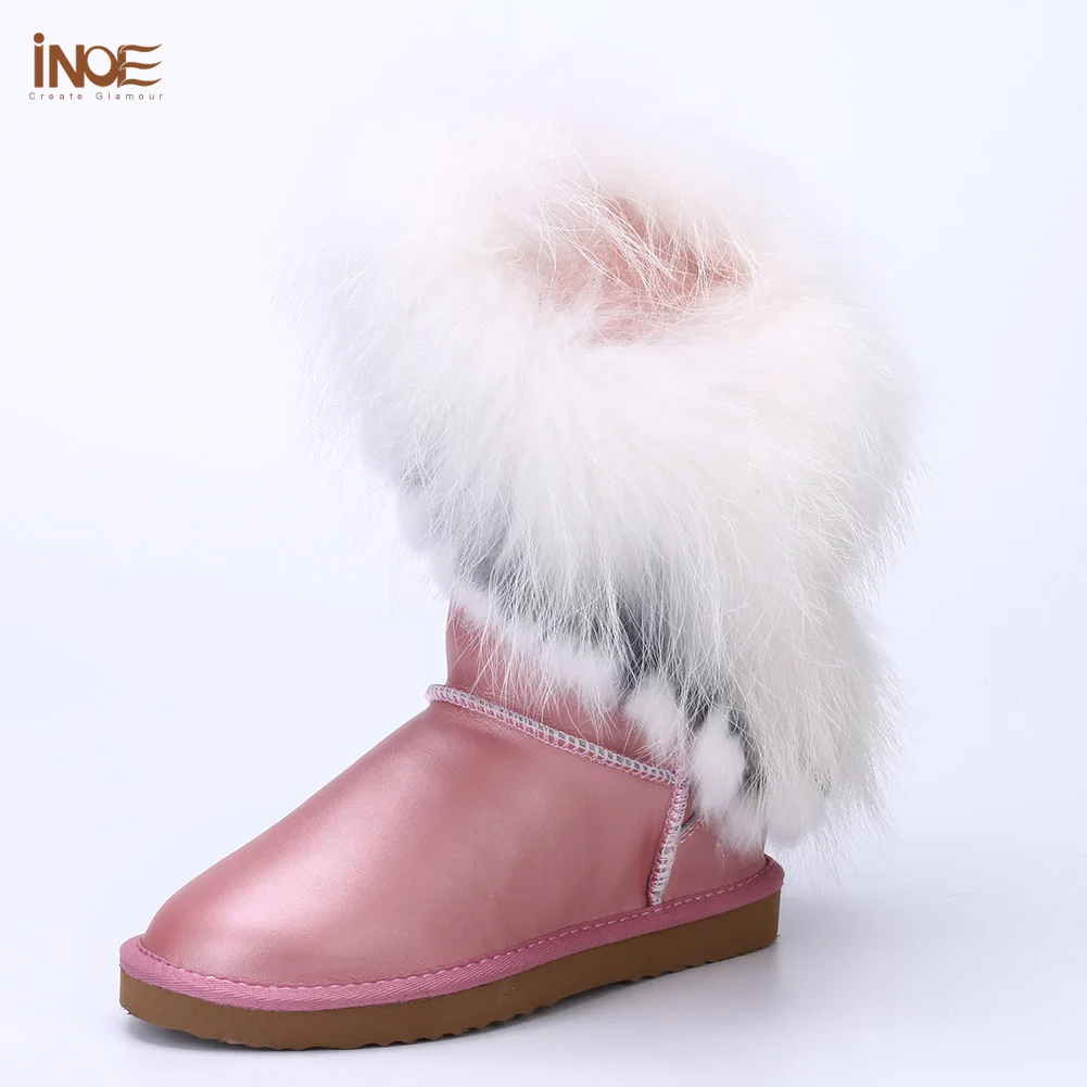 INOE из коровьей кожи с подкладкой натурального овечьего меха белого лисьего