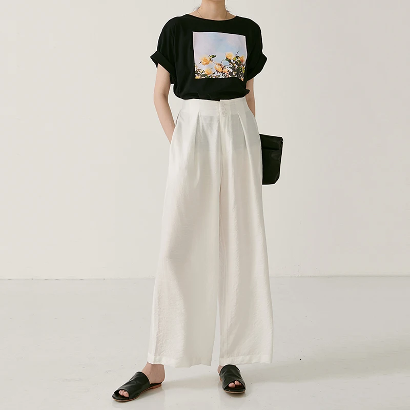 [EAM] New Spring Summer Round Neck Short Sleeve black loose patter printed personality T-shirt Women Fashion Tide JW877