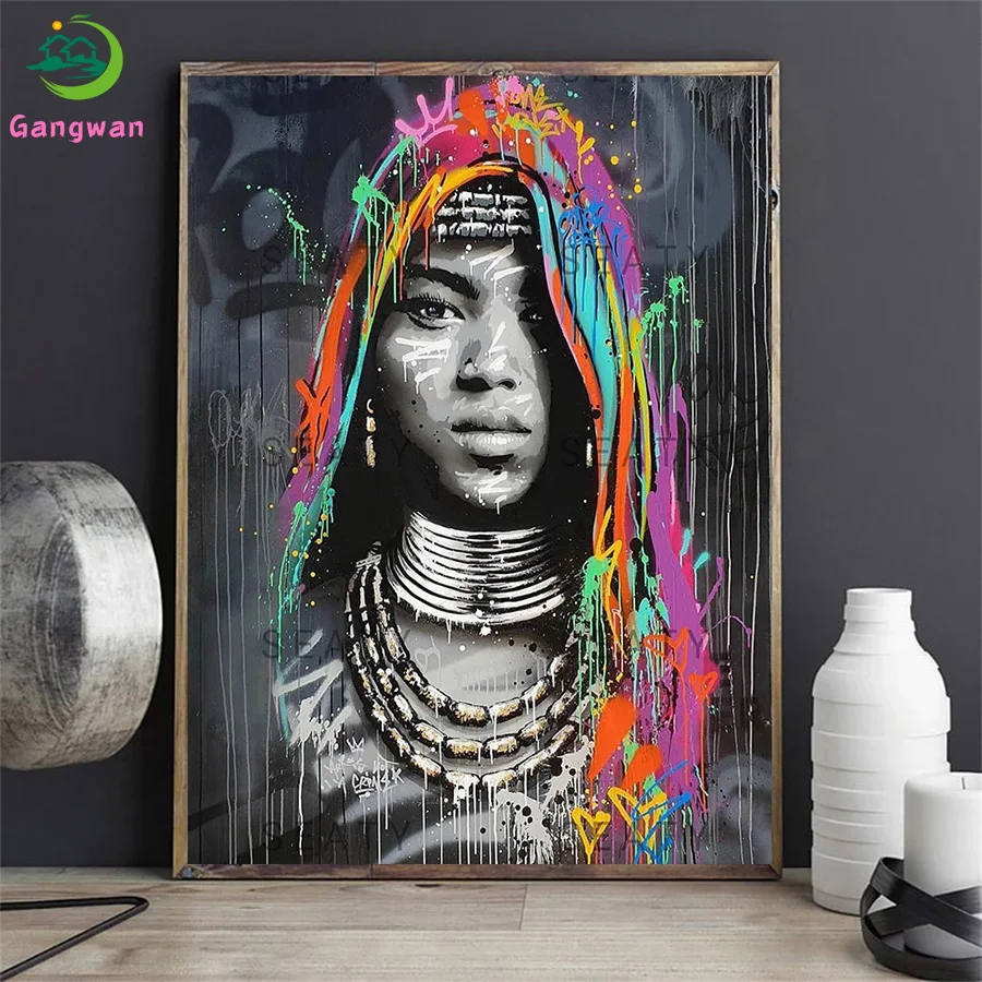 

Алмазная вышивка, абстрактный Рисунок, африканская черная женщина, полноразмерная круглая Алмазная мозаика, живопись, вышивка крестиком, Н...