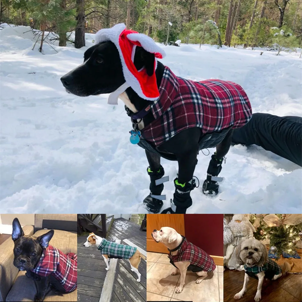 Зимний теплый жилет для собак Двусторонняя одежда домашних животных клетчатая