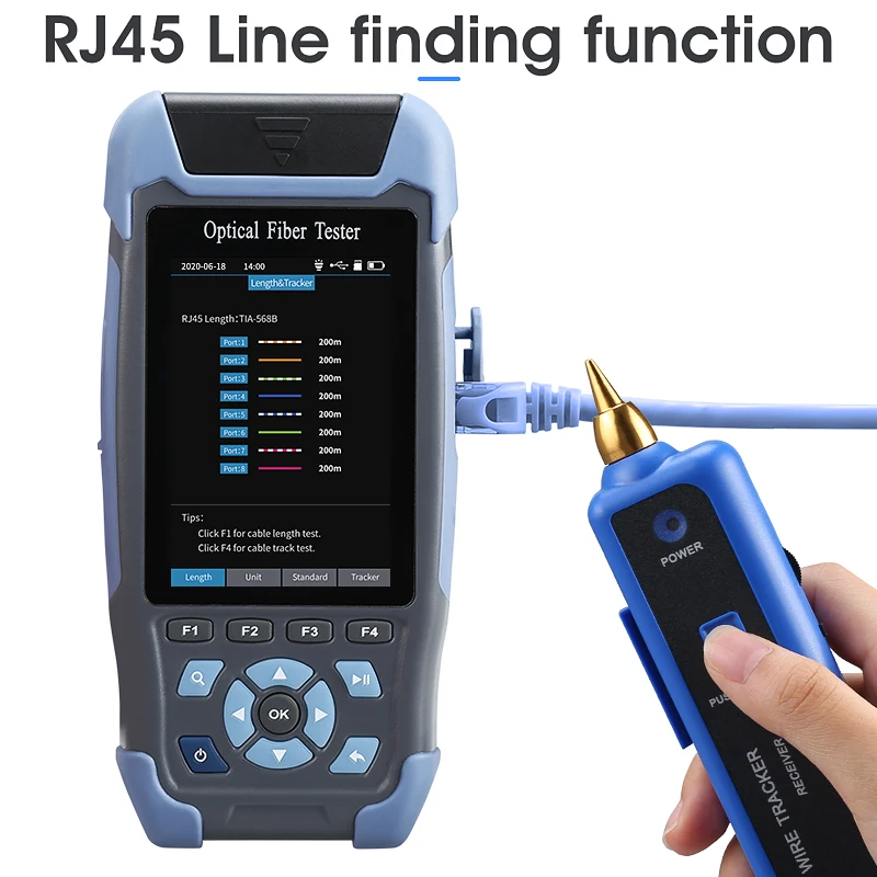 Pro mini OTDR Fiber Optic Reflectometer AUA900D with 9 Functions VFL OLS OPM Event Map 24dB for 64km Fiber Cable Ethernet Tester