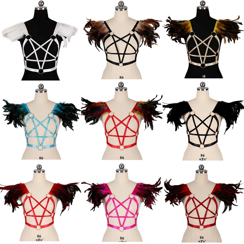 Rave Wear бондаж модная портупея для тела бюстгальтер с перьями ремень на грудь БДСМ
