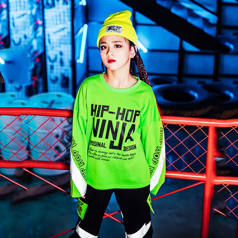 Детские танцевальные костюмы в стиле хип-хоп детский зеленый свитер штаны