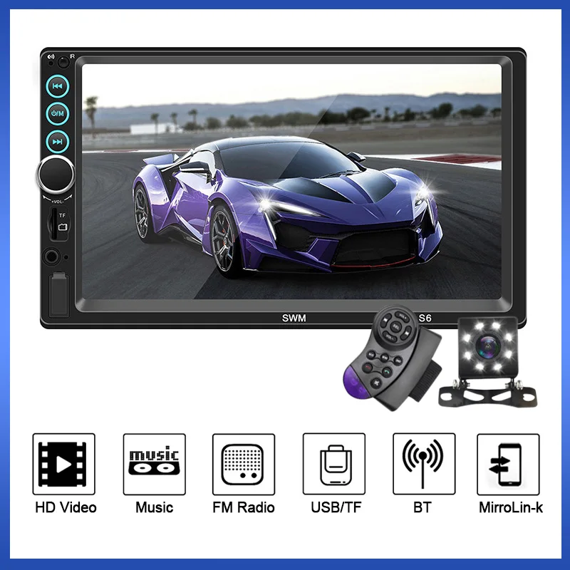 

NEW! S6 7inch Touch Screen Mirror Link MP5 Player 2din Car Multimedia Radio Stereo Player With BT FM SWC Camera USB Aux Input