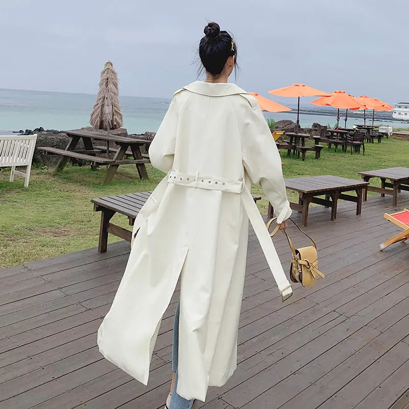 

Женский Длинный тренчкот, Белый свободный тренчкот в Корейском стиле, весна-осень 2020