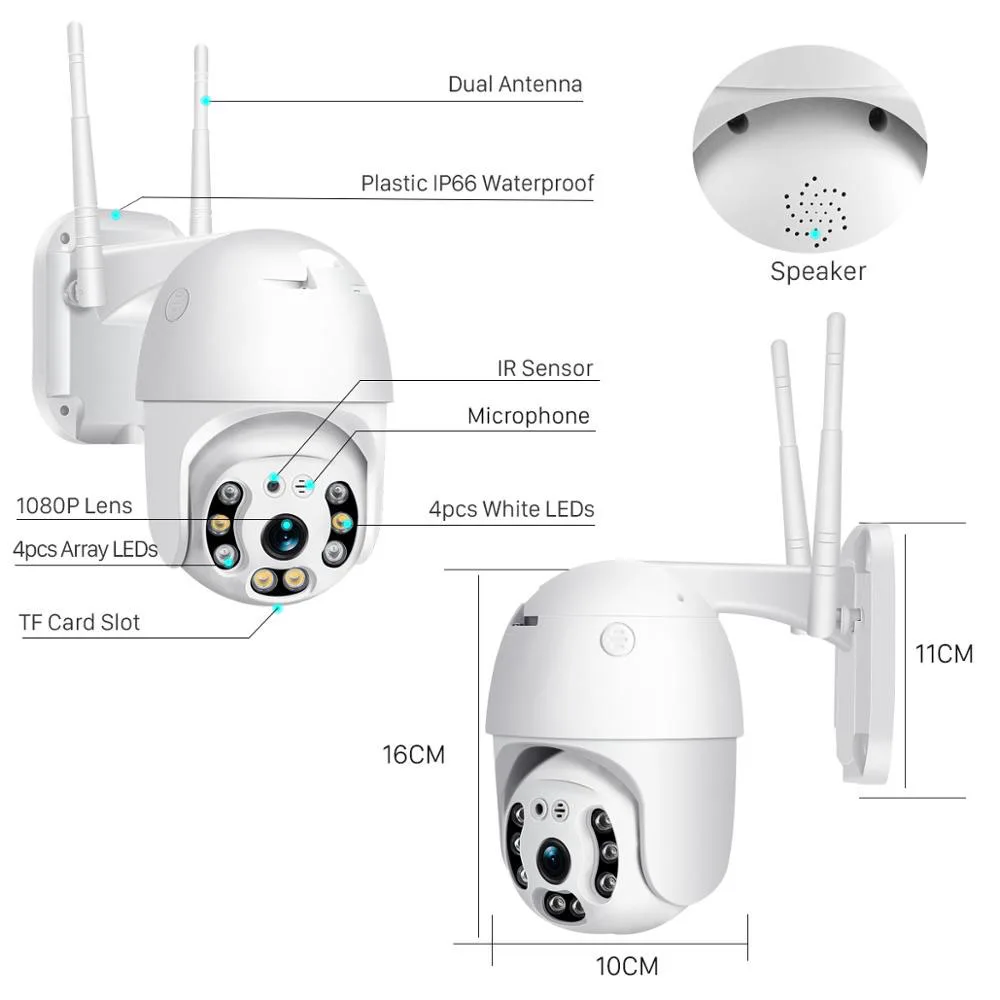 2MP 1080P ip-камера WiFi Беспроводная PTZ скоростная купольная камера видеонаблюдения IR Onvif камера наружного видеонаблюдения Водонепроницаемая двухсторонняя аудио
