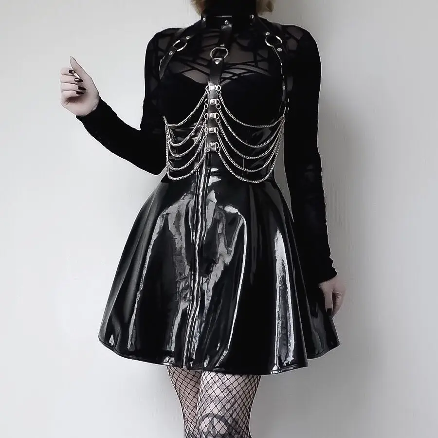 Сексуальные кожаные ремни InsGoth с цепочкой регулируемый нагрудный ремень лямкой