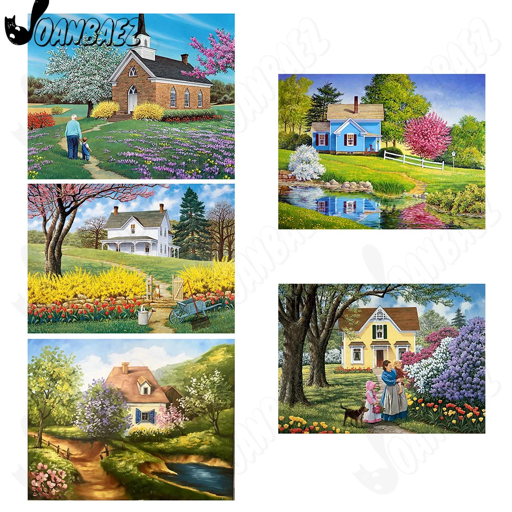

Diamond Painting Manor Landscape 5D Diy Wall Art House Flowers Patched Diamond Embroidery Modern Room Decoration Gift