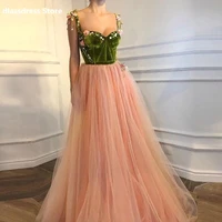 custom floor length prom party gown a line sleeveless applique formal dress sweetheart spaghetti tulle evening dresses new