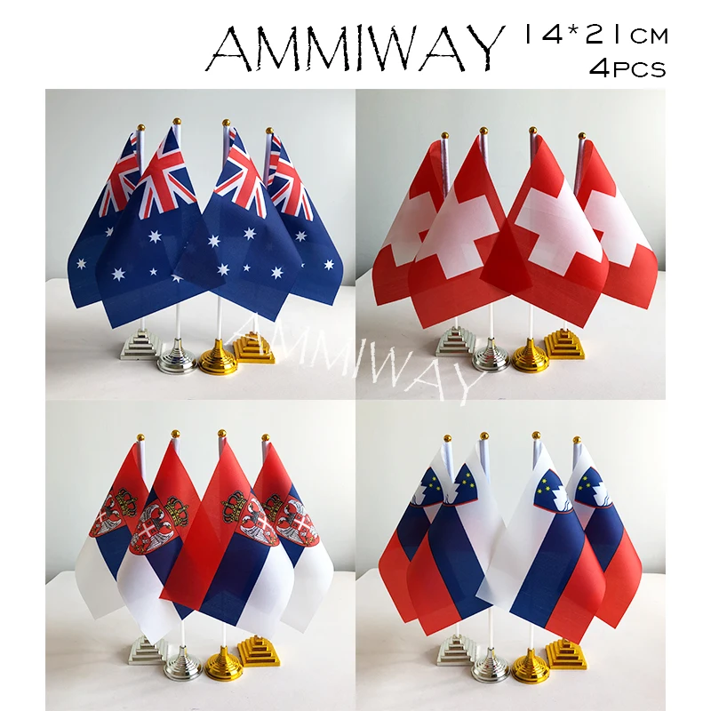 AMMIWAY 14x21cm 4pcs Venezuela Argentina Argentine Country Table Flags Syria Syrian Checkered F1 Racing Desk Flag Plastic Stand - купить по