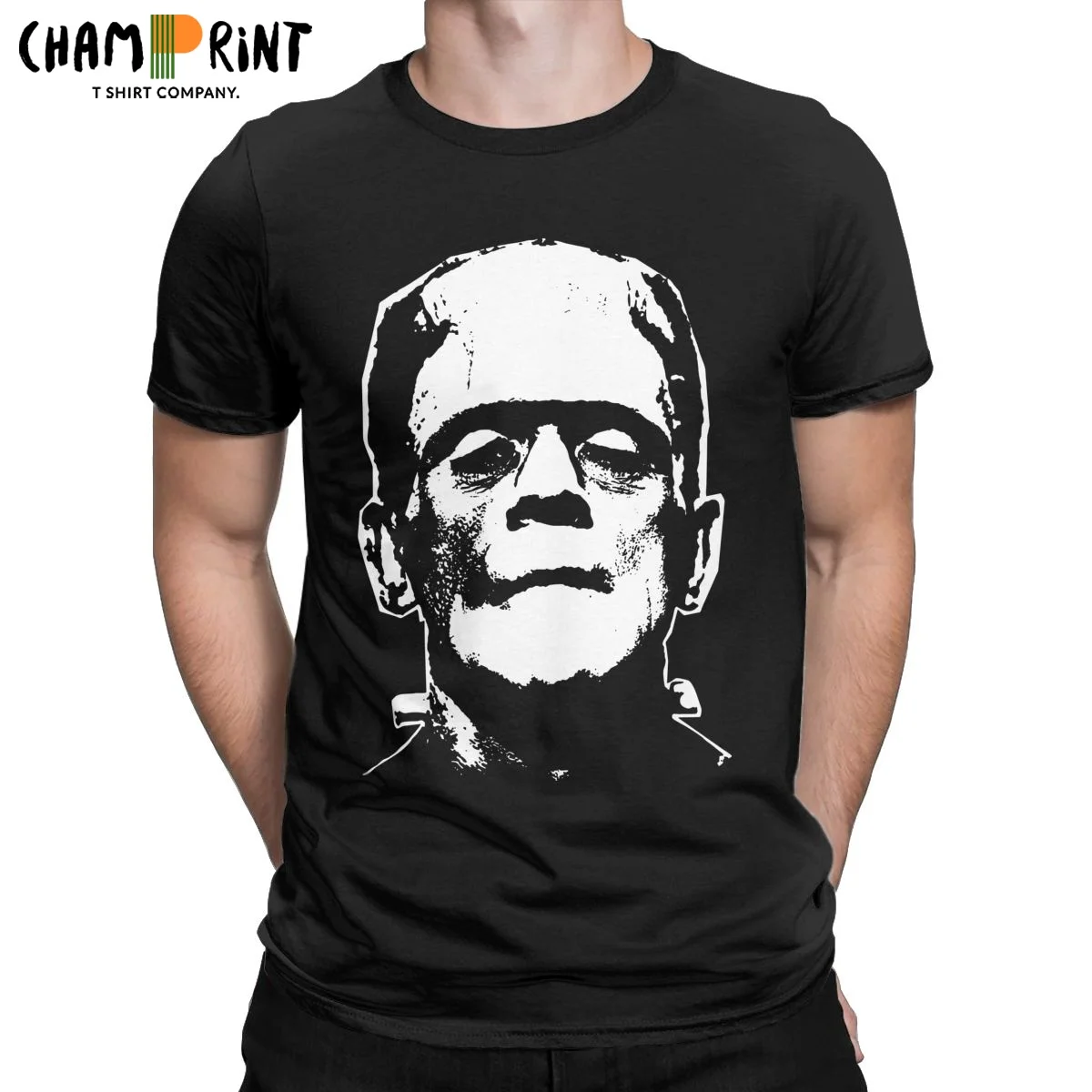 

Футболка с надписью Frankenstein And Bride Karloff, мужские Забавные футболки в виде монстра из чистого хлопка с круглым вырезом, детская одежда для подар...