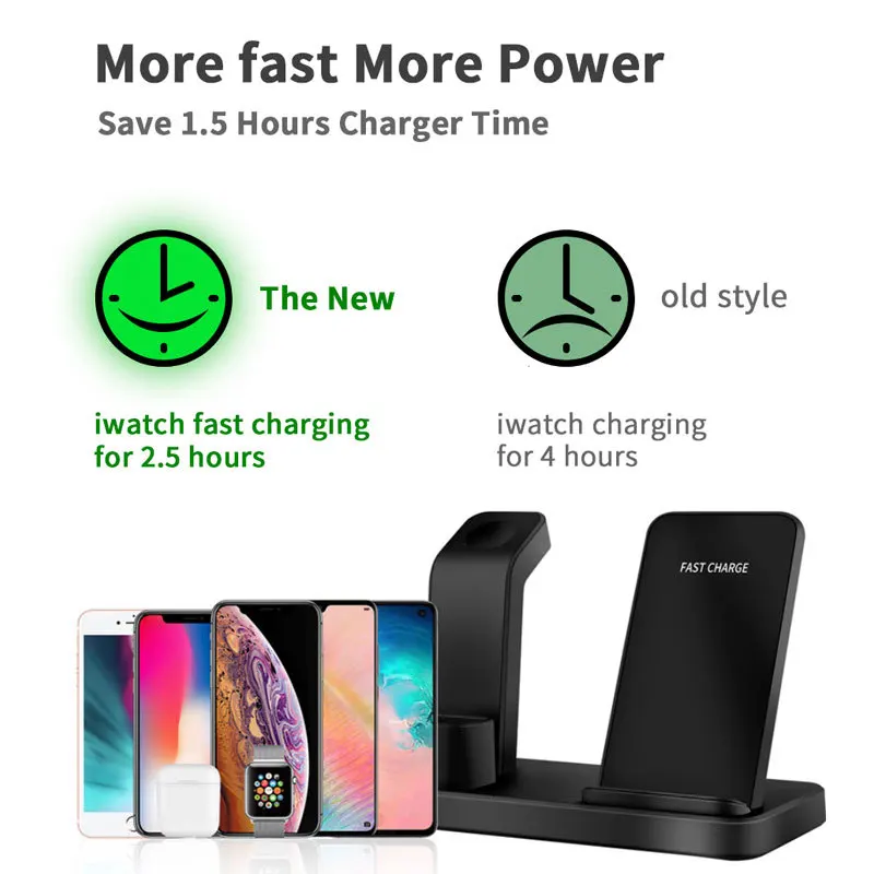 3 в 1 Qi быстрая Беспроводная подставка для зарядного устройства для iPhone 11 Pro XS Max X XR 8 док-станция для зарядки мобильного телефона для Apple Watch 5 4 3 2 1 AirPods